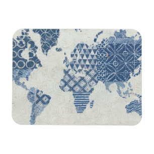 Ímã Mapa do Mundo do Indigo Blue Batik