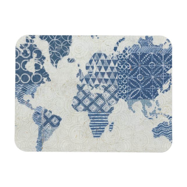 Ímã Mapa do Mundo do Indigo Blue Batik (Horizontal)