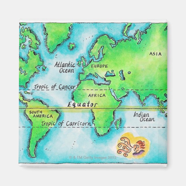 Imã Mapa do Mundo e Equador (Frente)