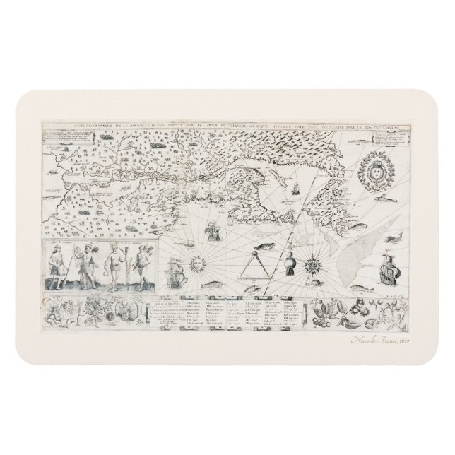 Ímã Mapa do Mundo Medieval Quebec - Nouvelle - França  (Horizontal)