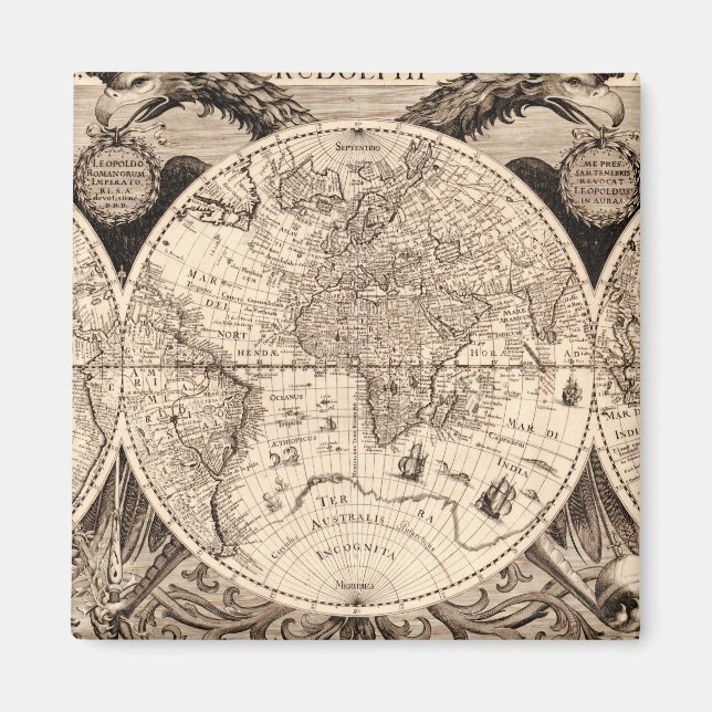 Imã Mapa do Mundo Vintage (Frente)
