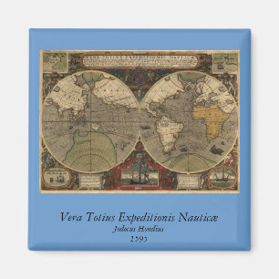 Imã Mapa do Mundo Vintage em 1595 por Jodocus Hondius