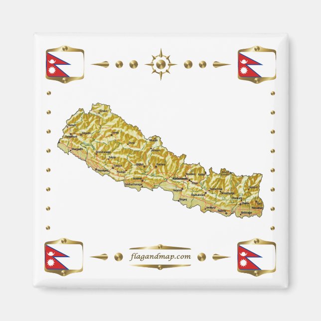 Imã Mapa do Nepal + ímã de sinalizadores (Frente)