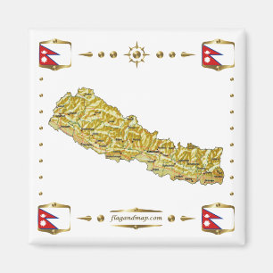Imã Mapa do Nepal + ímã dos sinalizadores