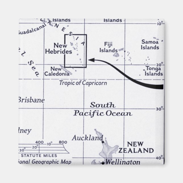 Imã Mapa do Oceano Pacífico Sul (Frente)
