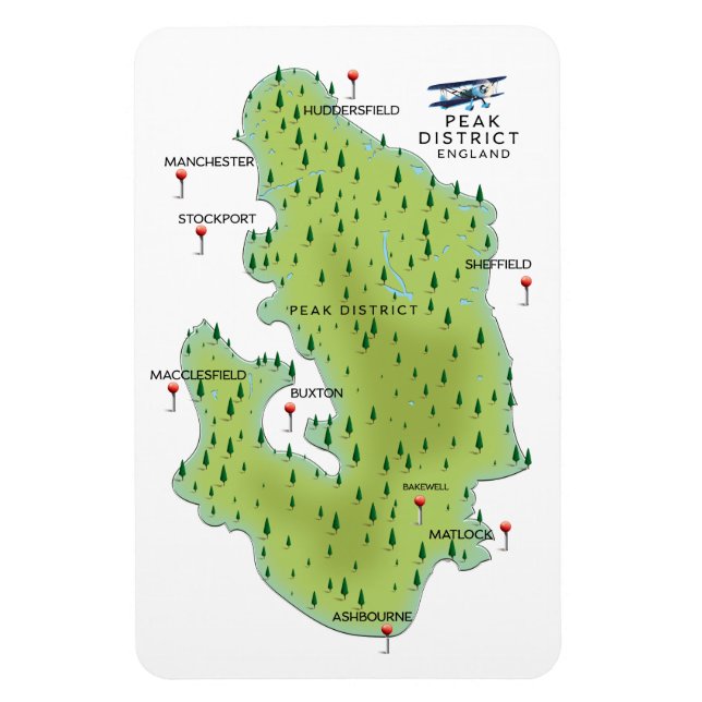 Ímã Mapa do Peak District Inglaterra (Vertical)