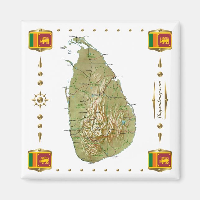 Imã Mapa do Sri Lanka + Ímã dos Sinalizadores (Frente)