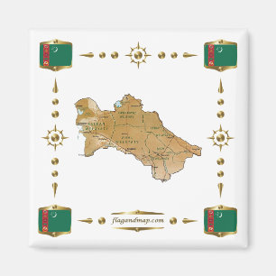 Imã Mapa do Turquemenistão + ímã de sinalizadores