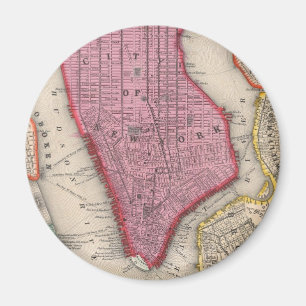 Imã Mapa do vintage da mais baixa Nova Iorque (1860)