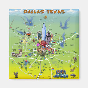 Imã Mapa dos desenhos animados de Dallas Texas