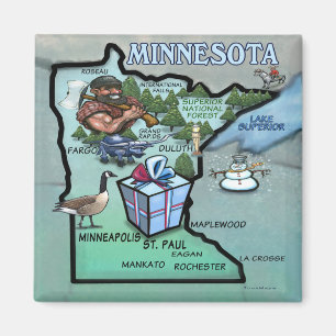 Imã Mapa dos desenhos animados de Minnesota