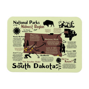Ímã Mapa dos Parques Nacionais de Dakota do Sul