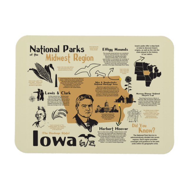 Ímã Mapa dos Parques Nacionais de Iowa (Horizontal)