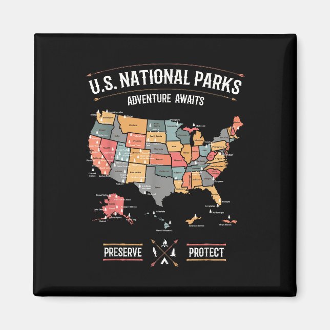 Imã Mapa dos Parques Nacionais dos EUA Preservar Prote (Frente)