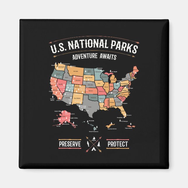 Imã Mapa dos Parques Nacionais dos EUA Preservar Prote (Frente)