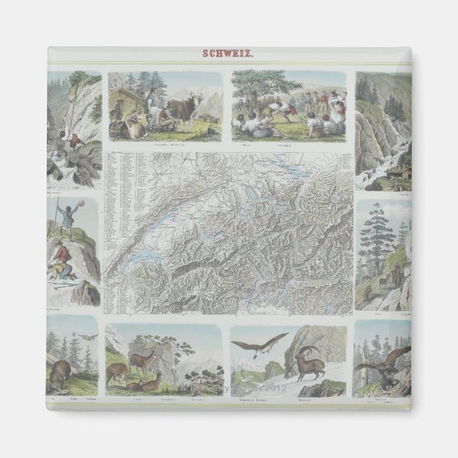 Imã Mapa e Vignetos dos Alpes suíços (Frente)