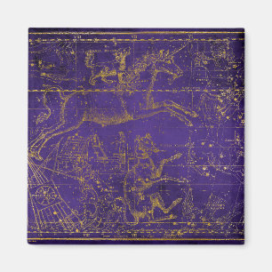 Imã Mapa Estelar Roxo e Dourado Ilustrado Vintage