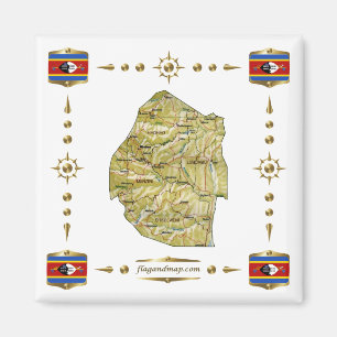 Imã Mapa Eswatini + ímã de sinalizadores