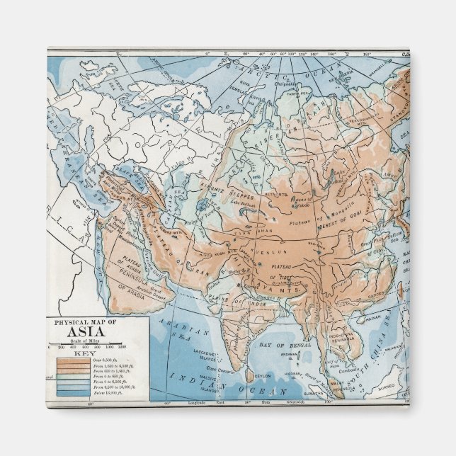 Imã Mapa Físico da Ásia (1916) (Frente)