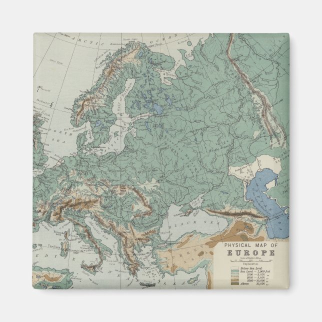 Imã Mapa físico da Europa (Frente)