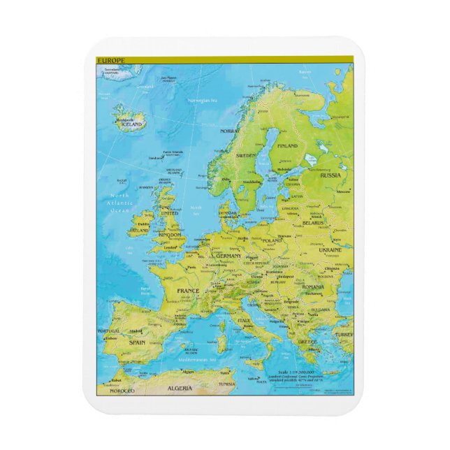 Ímã Mapa Geopolítico Regional da Europa (Vertical)