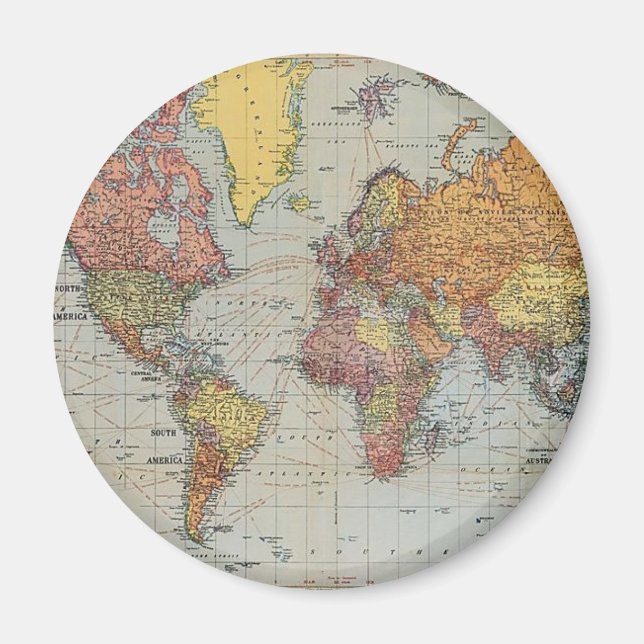 Imã Mapa Geral Vintage do Mundo (Frente)