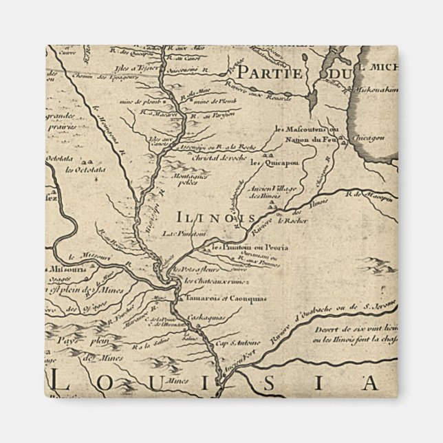 Imã Mapa histórico de Illinois de 1718 (Frente)