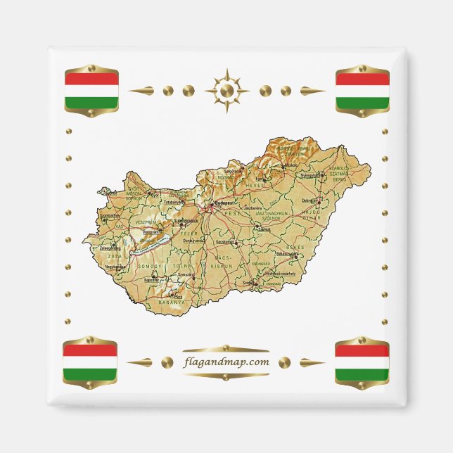 Imã Mapa Húngaro + Íman Flagres (Frente)