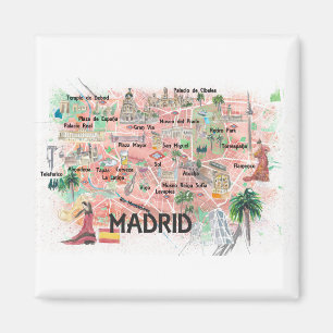 Imã Mapa Ilustrado da Espanha Madrid com Estradas Prin