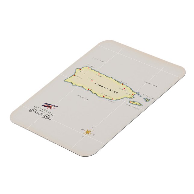 Ímã Mapa ilustrado da ilha de Porto Rico (Left Side)