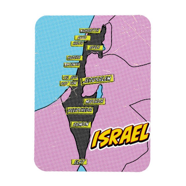 Ímã Mapa ilustrado de Israel em Pop Art (Vertical)