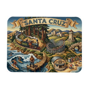 Ímã Mapa Ilustrado de Santa Cruz Califórnia Cais da UC