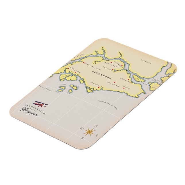 Ímã Mapa ilustrado de Singapura (Left Side)