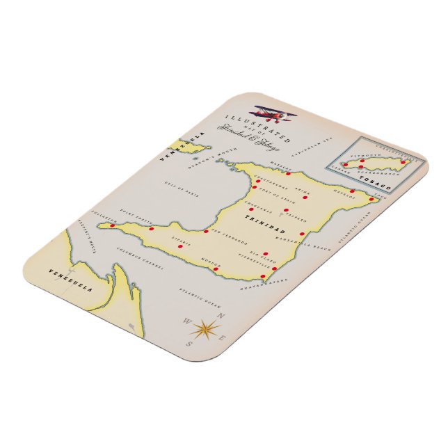 Ímã Mapa ilustrado de Trinidad e Tobago (Left Side)