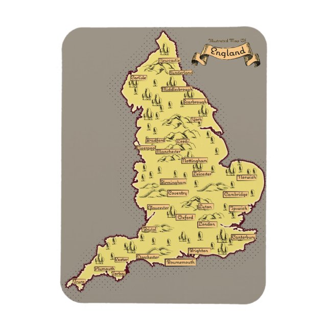 Ímã Mapa ilustrado de Viagem da Inglaterra (Vertical)