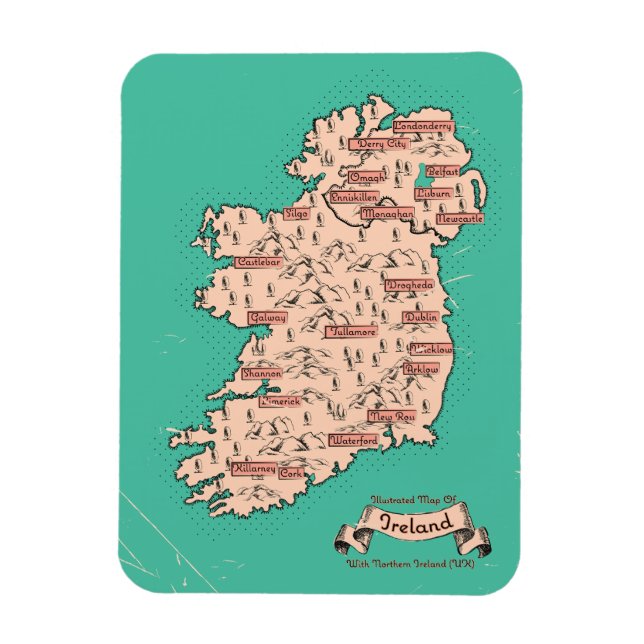 Ímã Mapa ilustrado de viagem da Irlanda (Vertical)