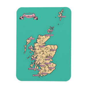 Ímã Mapa ilustrado de viagens da Escócia (Versão Verde