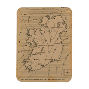 Ímã Mapa meteorológico antigo da Irlanda e Irlanda do
