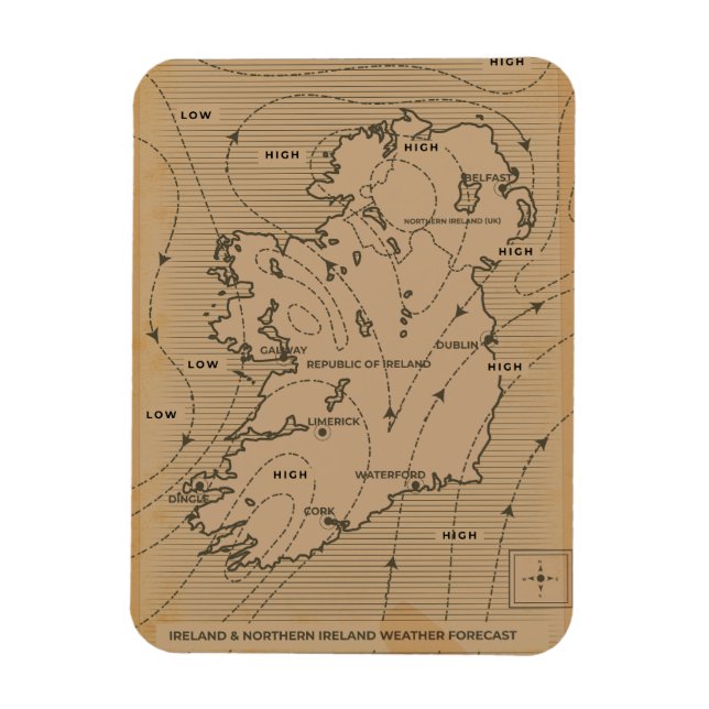 Ímã Mapa meteorológico antigo da Irlanda e Irlanda do  (Vertical)