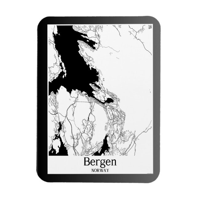 Ímã Mapa moderno da cidade de Bergen Noruega (Vertical)