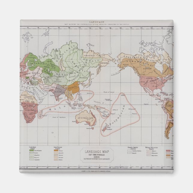 Imã Mapa mostrando as línguas do mundo (Frente)