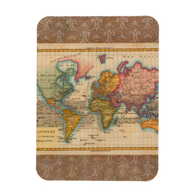 Ímã Mapa Mundial 1780 Bonne Antique Planisferio  (Vertical)