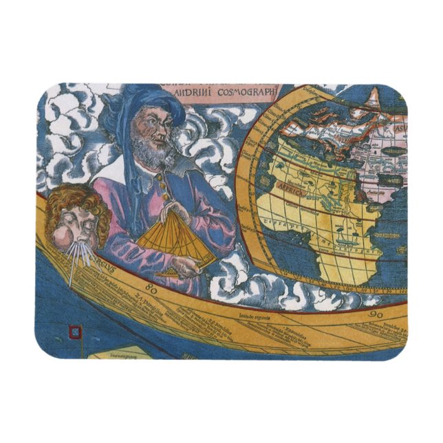 Ímã Mapa Mundial Antigo com Claudius Ptolemy, 1507 (Horizontal)