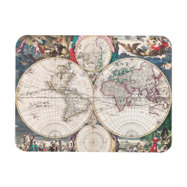 Ímã Mapa Mundial Antiquado do Hemisfério Duplo (Horizontal)