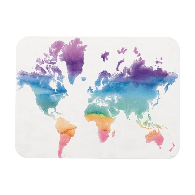 Ímã Mapa Mundial de Aquarela (Horizontal)