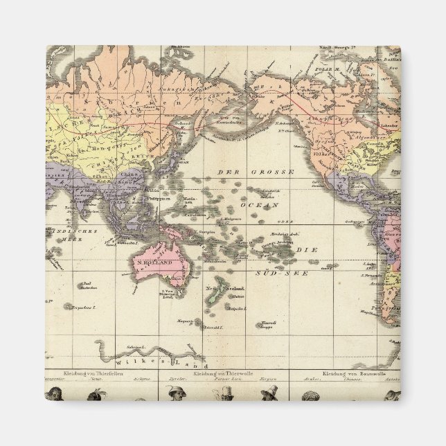 Imã Mapa Mundial de Estilos de Vestuário (Frente)