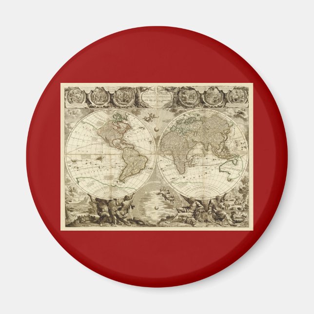 Imã Mapa mundial de Jean Baptiste Nolin em 1708 (Frente)