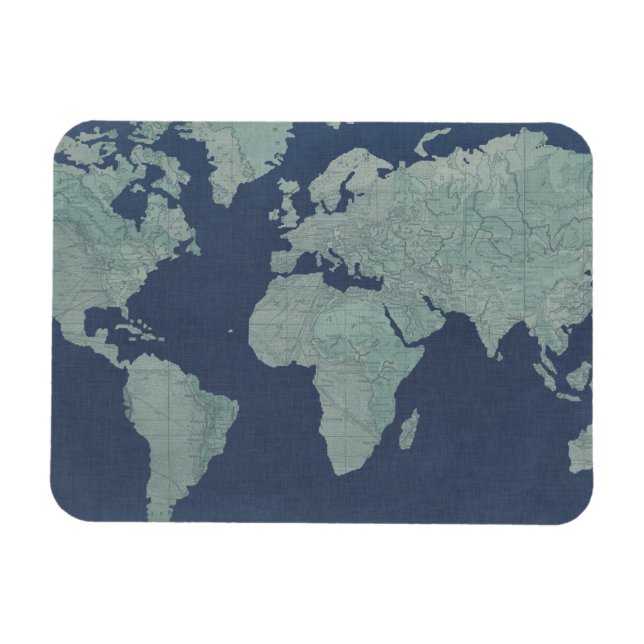 Ímã Mapa Mundial de Linen Azul (Horizontal)