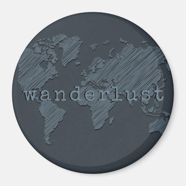 Imã Mapa Mundial de Wanderlust | Cinzas de Gunmetal (Frente)