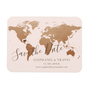 Ímã Mapa Mundial do Casamento de Destino de Bronze Sal